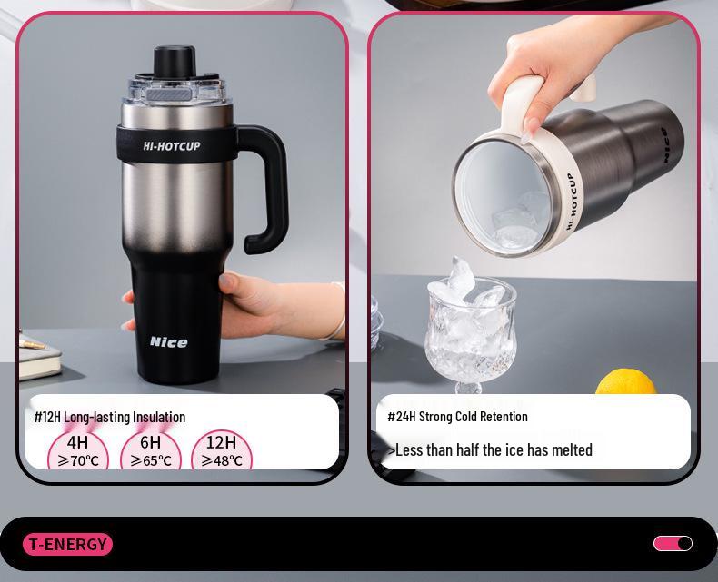 316 Stainless Steel Large Capacity Thermos Cup with Ceramic Inner Liner - Insulated Straw for Outdoor Use