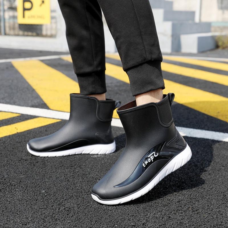 

Модная дождевая обувь короткая водная обувь плоская подошва теплая водонепроницаемая обувь короткие студенческие резиновые сапоги мужские галоши 44