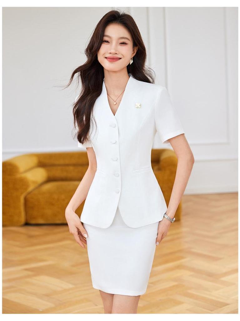 Women's Summer Short-Sleeved Suit Skirt Set - Professional Beautician and Salon Reception Workwear