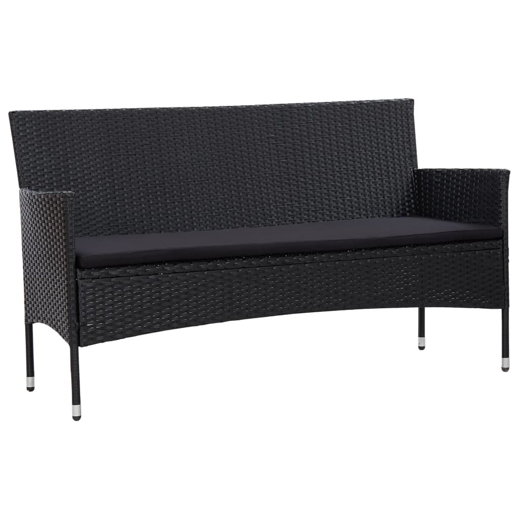 3 Seater Garden Sofa with Cushions Black Poly Rattan