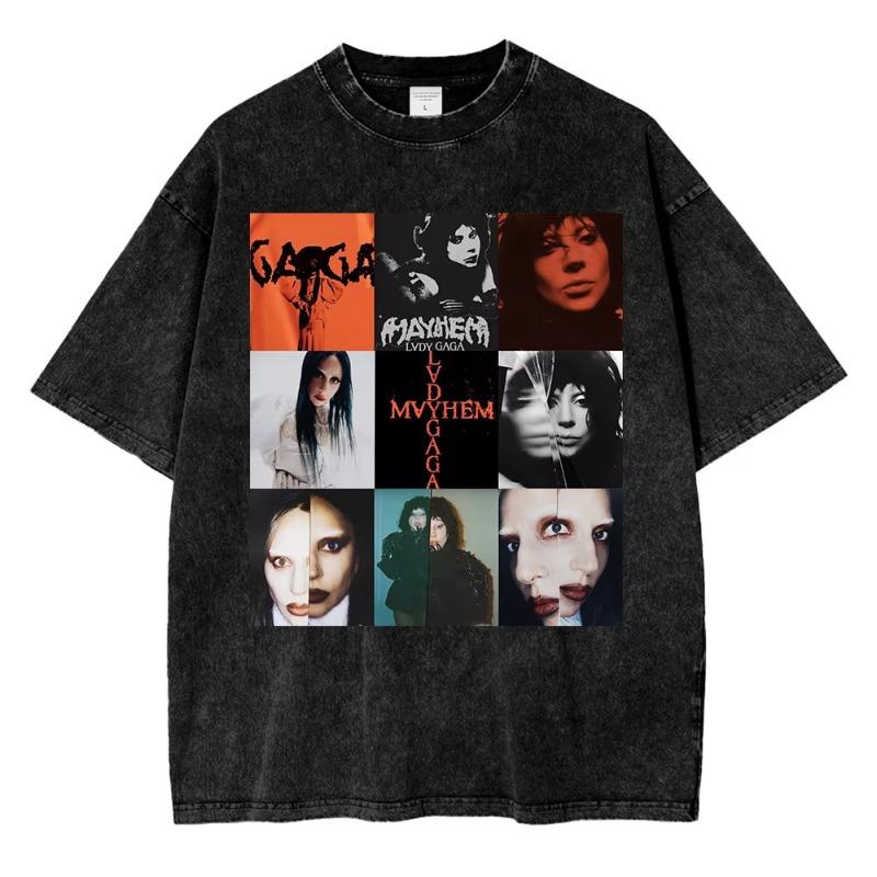 Vintage Washed Lady Gaga The Mayhem Ball Tour 2025 T Shirt Fashion Women Aesthetic High Quality Acid Wash 100% Cotton Tees