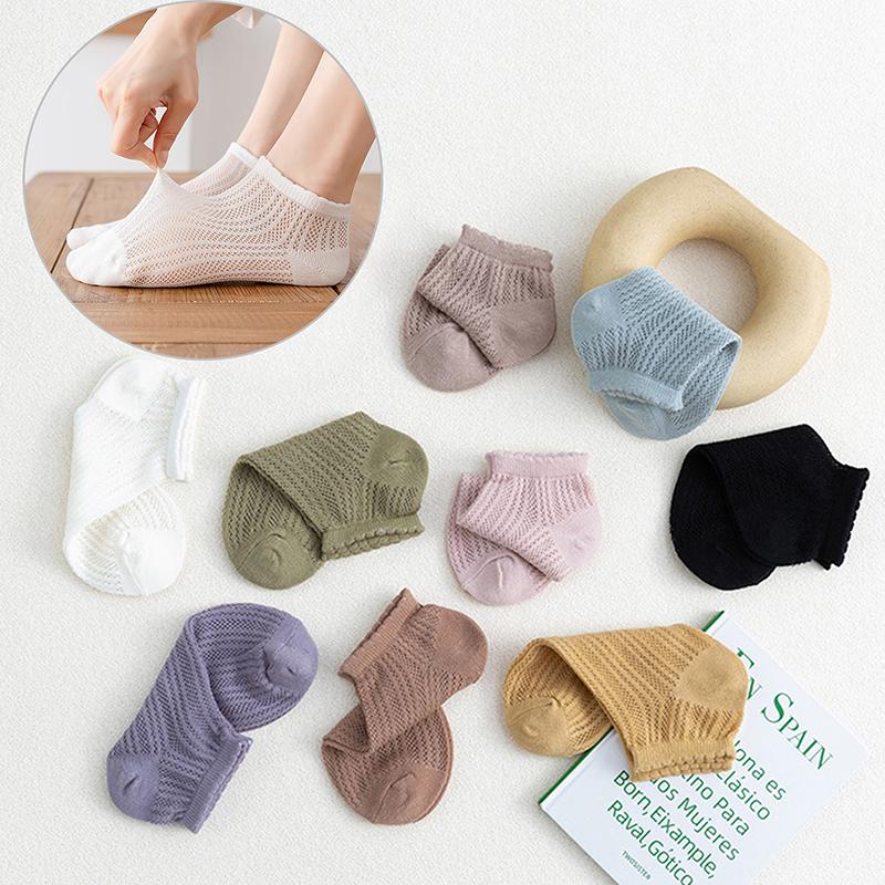 Women'S Cotton Socks Summer Thin Mesh Low Top Soft Breathable Solid