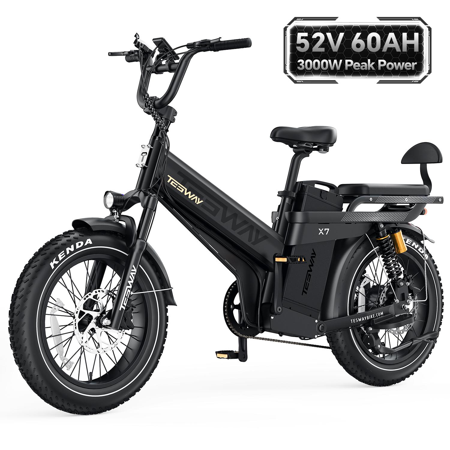 Ebike Big Save Blue Tesway X7 Pro Electric Bike, Peak 2000W Motor, 52V 60Ah Battery, Range 300Km, 20*4.0'' Tires, 7 Speed, Color Display
