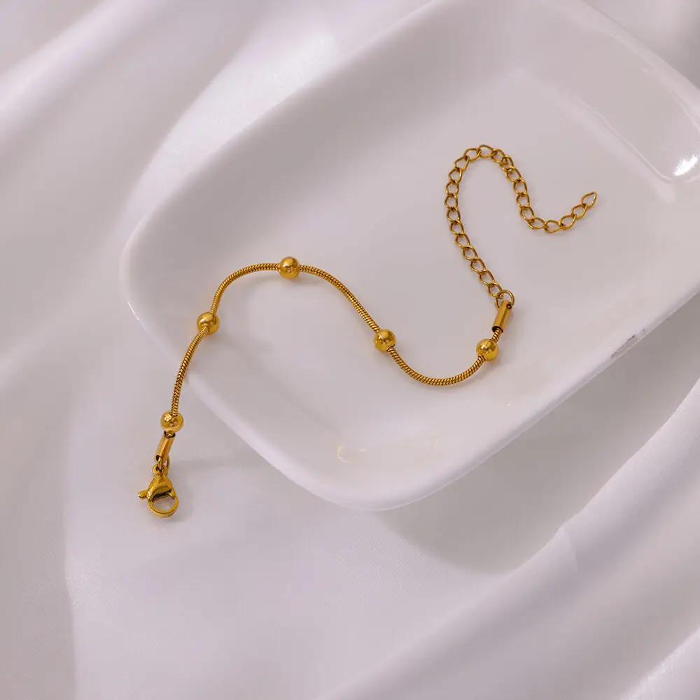 Retro Minimalist Elegant Bead Bracelet Golden Circular Snake Chain Bracelet Fashionable Jewelry Gift For Women