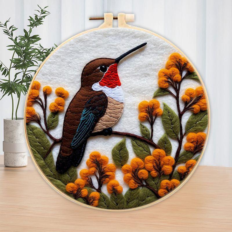 CHENISTORY Wool Felting Painting Needle Embroidery Kit Branch Bird Painting DIY Crafts Animals Handmade Home Decoration