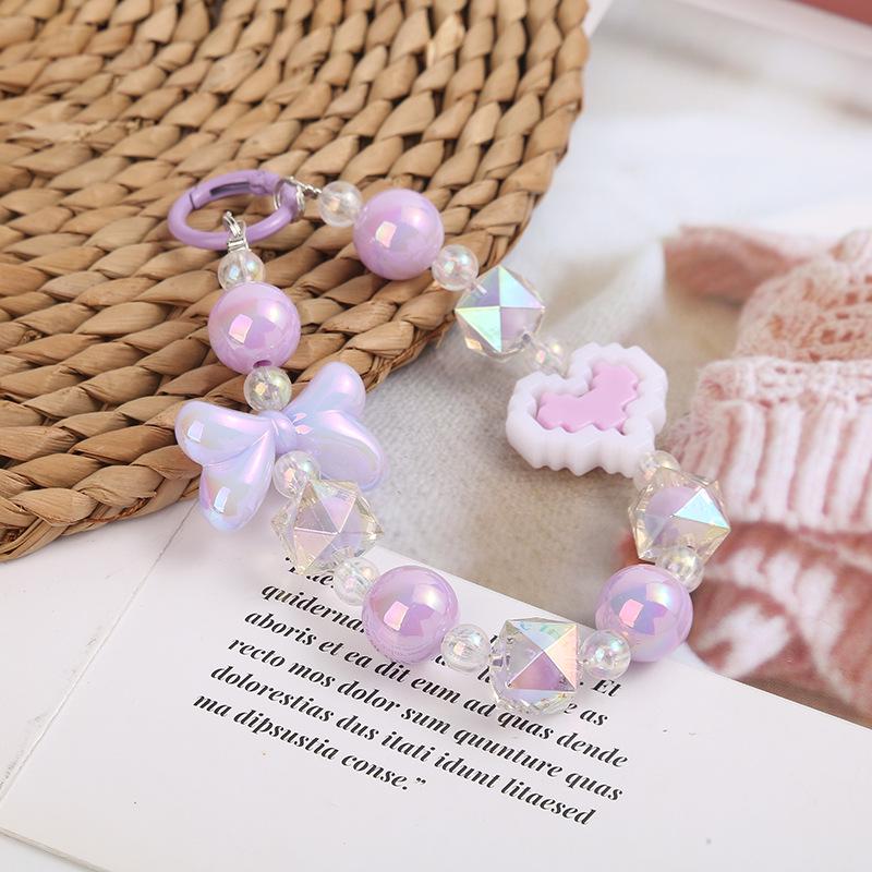 Candy Color Butterfly Beaded Phone Lanyard, Keychain & Heart Pendant with Building Blocks