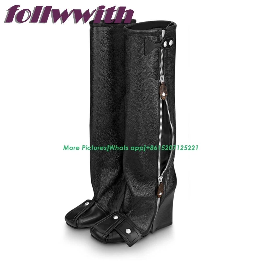 Fashion Patchwork Runway Winter Woman Booties Wedges Knee High Side Zipper Fashion Modern Newest 2025 Shoes Hot Sale Mixed Colors