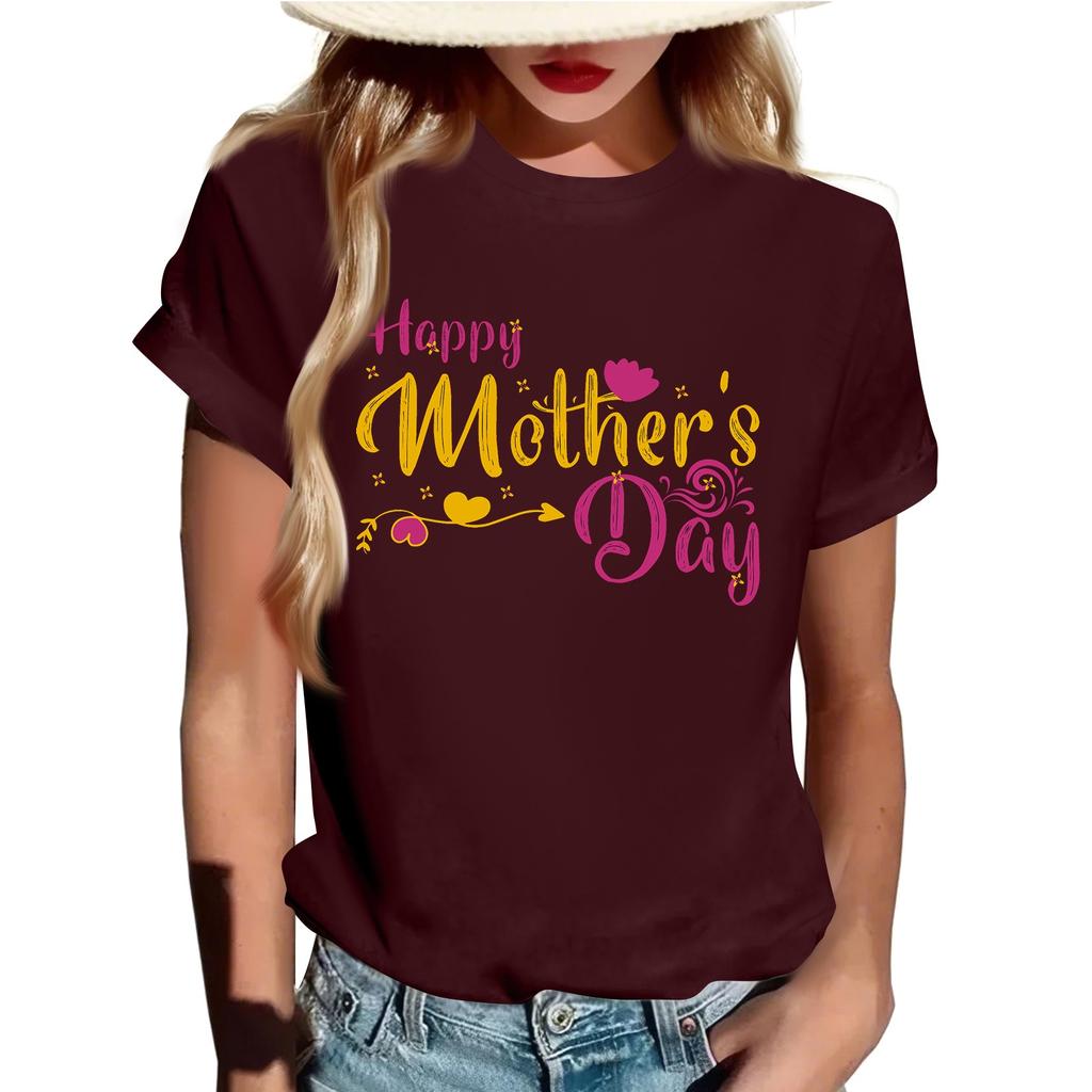 Lässiges, tägliches T-Shirt mit Rundhalsausschnitt und Aufdruck für Erwachsene, kurzärmelig, Buchstaben-Oberteil