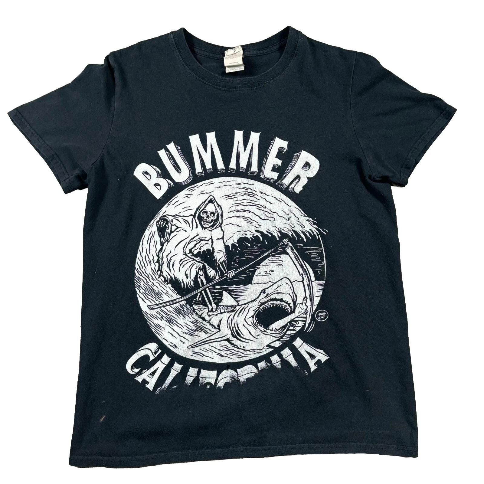 

California Surf Shirt Men Small Grim Reaper Surfing A Shark Middle Finger Tee 3XL