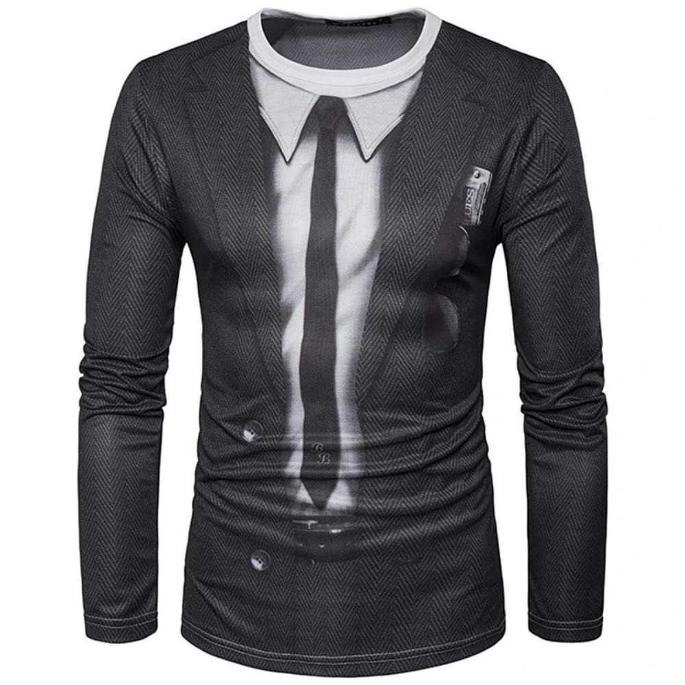 

Realistic suit 3D printed pattern men s casual and fashionable round neck long sleeved T-shirt 5XL