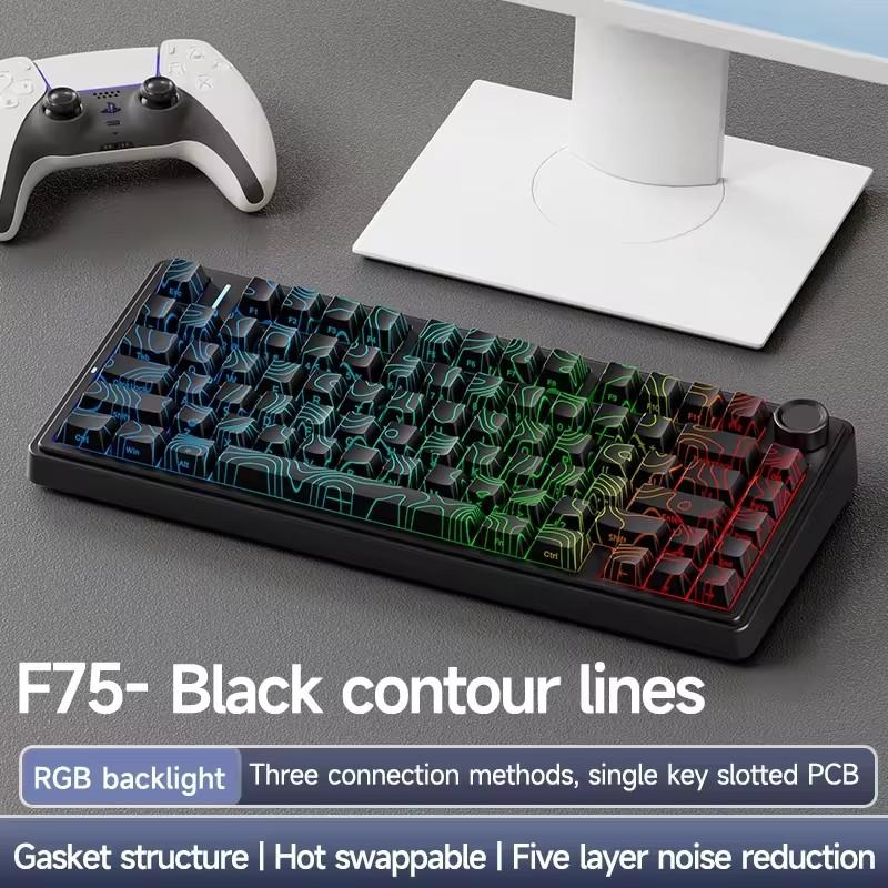 AULA F75 Wireless Gaming Mechanical Keyboard RGB Light 75% Layout Tri Modes Contour Side Carved PBT Keycap Keyboard