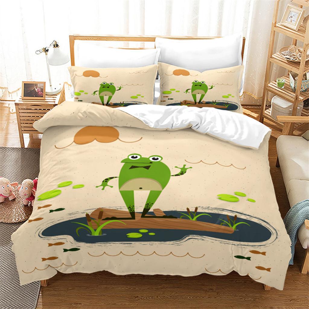 Cartoon Frog Duvet Cover Reptile Animal Theme Microfiber Quilt Cover for Children Boys Girl Teens for Bedroom Decorations Queen
