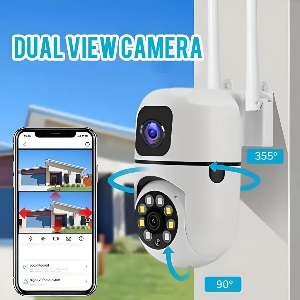 EU Plug 8MP WIFI Surveillance Camera Dual Lens Dual Screen IP Cameras Wireless Outdoor Auto Tracking Night Vision 8X Digital Zoom CCTV Camera