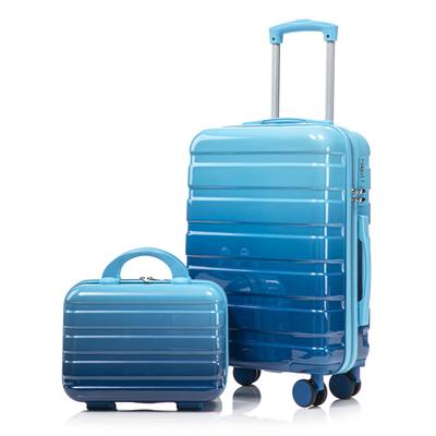 14"/20" 2-Piece PC Spinner Suitcase Set with Combination Lock & 14" Cosmetic Bag (Blue)