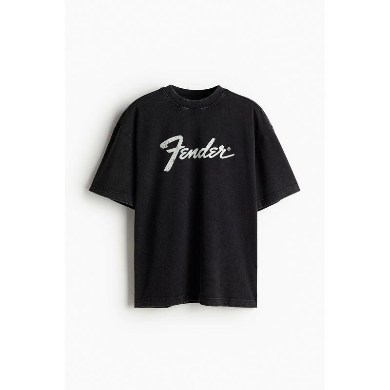 

[Fender] HM Men s and Women s T-shirt Autumn Heavy Weight Print round Neck Couple Short Sleeve Tops 1159823