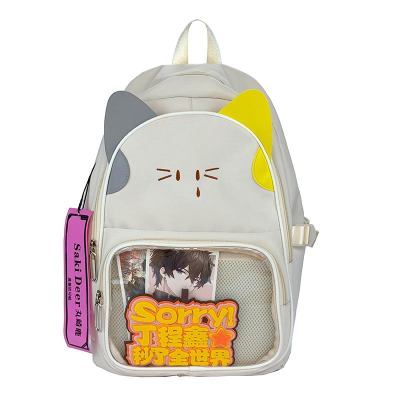 Cute Hit Color Cat Embroidery Ita Mochila High Capacity Mochilas Student Backpack School Bag Transparent Bags for Woman