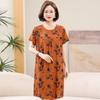 Women's Floral Print Cotton Silk Knee-Length Dress - Plus Size, Short Sleeve, Lightweight & Loose for Middle-Aged & Elderly