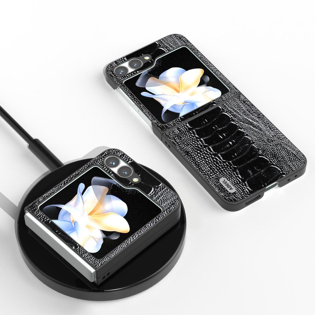 For Samsung Galaxy Z Flip7 FE 5G/Z Flip6 5G Case Crocodile Texture Genuine Cow Leather Back Phone Cover