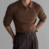 Men's Spring/Fall Long-Sleeve Knit Sweater Solid Color Minimalist Commuter Top