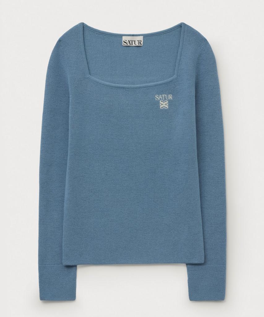 Seteo (W) Square Neck Knit Long Sleeve Blue