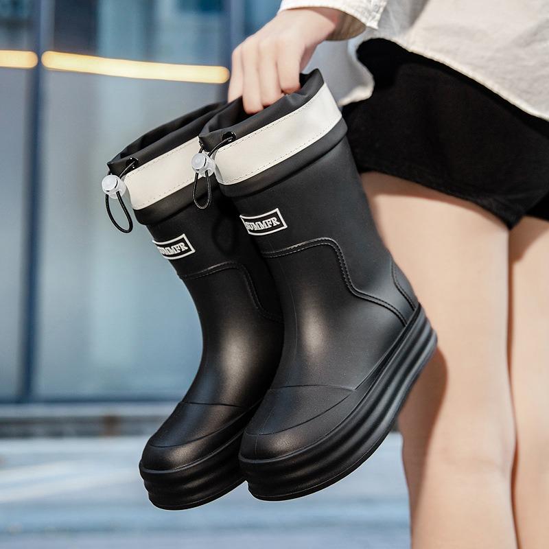 Rain shoes women's adult fashion long tube water shoes women's velvet warm rain boots waterproof and non-slip kitchen rubber shoes wear-resistant