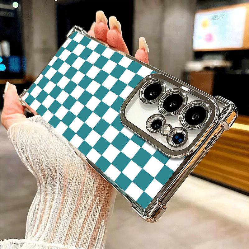 Retro Classic Chess Board Grid Soft Phone Case For Samsung Galaxy S26 Ultra S25 Edge S24 FE S23 Plus S22 S21 + S20 Plating Anti-