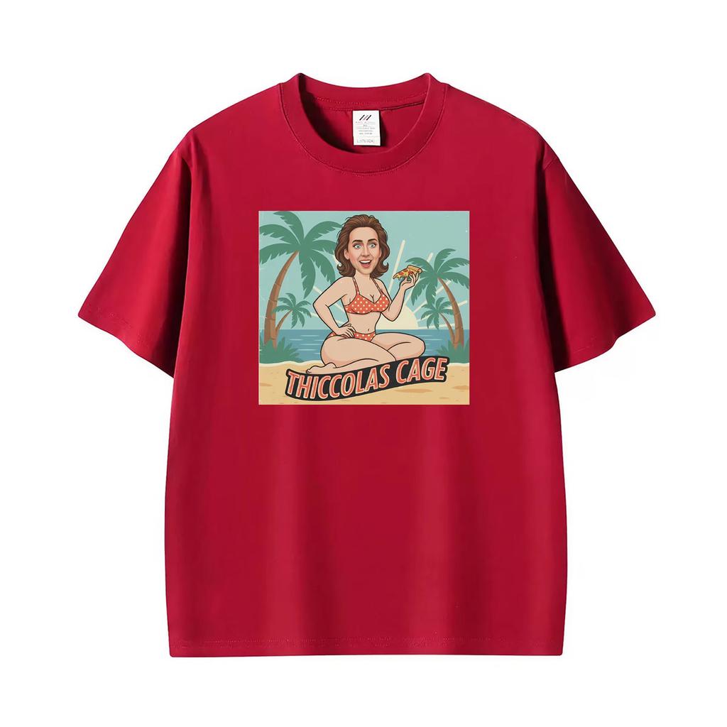 Thiccolas Nicolas Cage Retro Beach Meme Funny T Shirts Unisex Unisex Classic Harajuku Fashion T Shirt Summer Tops Oversized Tshirts