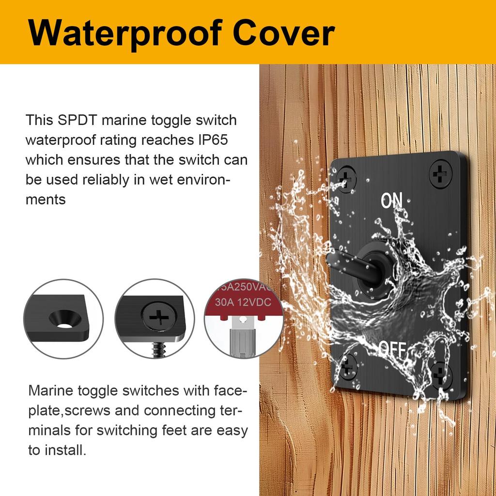 Waterproof Toggle Switch 12V DC 30A, Heavy Duty SPST 2 Pin On Off Switch with Mounting Panel, Boot Cover for Marine Automotive Car Boat RVs