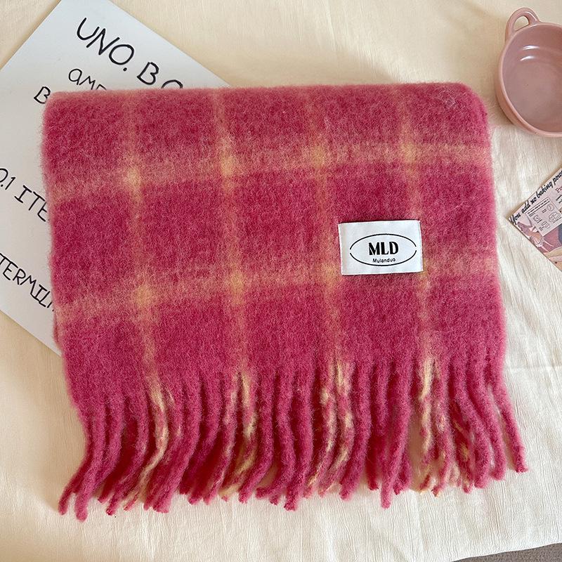 Luochi Knitwear 2024 Women s Wool-Blend Plaid Scarf – Warm, Thick, Soft Imitation Cashmere Neck Warmer for Winter