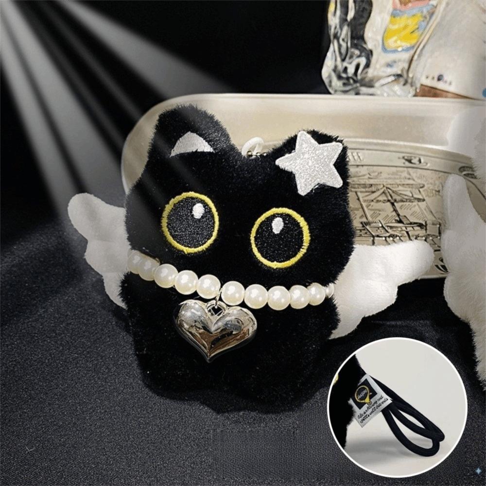 Wings Black Cat Plush Doll Keychain Star Car Key Ring New Doll Bag Pendant  School Bag Decoration