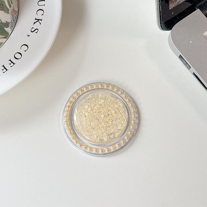 Creative Solid Color Epoxy Pearl Sequin Glitter Mobile Phone Airbag Holder Magnetic Desktop Support Lazy Ring