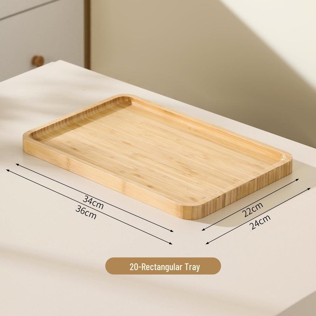 Japansk Stil Bamboo Träbricka: Rektangulär & Rund Middags- och Snackstallrik för Te, Frukt, Nordisk Display