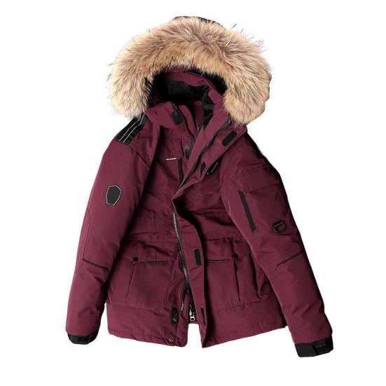 Giacca da Uomo Imbottita con Tasche Multiple Cappuccio con Bordo in Pelliccia Sintetica Manica Lunga