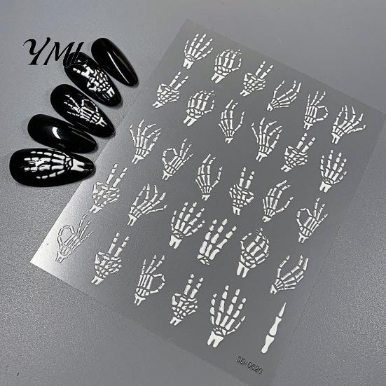 5D Embossed Nail Decals Halloween Art Stickers, Skull Pumpkin Ghost Relief Supplies Decals, Waterproof Self Adhesive Manicure Decoration Stickers