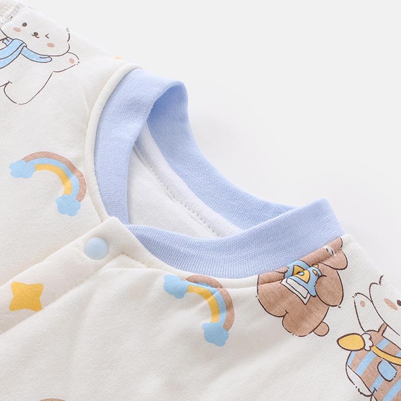 40g Baby Junge Baumwoll-Pyjama-Set mit hohem Bund – Dünne Herbst-/Winter-Warmkleidung & Bauchschützhose