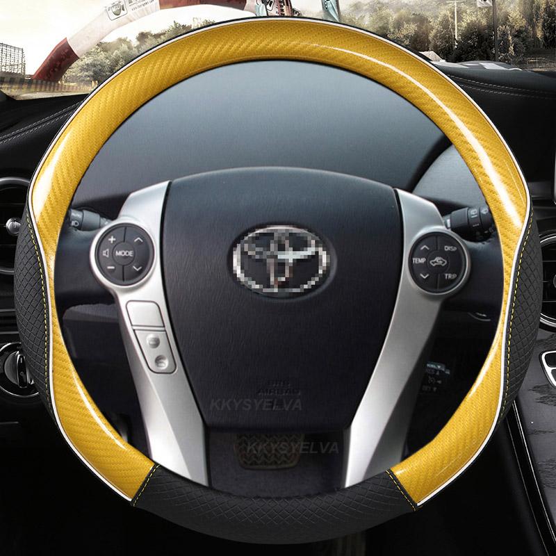 Koolstofvezel + Leer Auto Stuurwielhoes Voor Toyota Prius 30 20 Prius V Prius C Prius Prime Massage Auto Accessoires