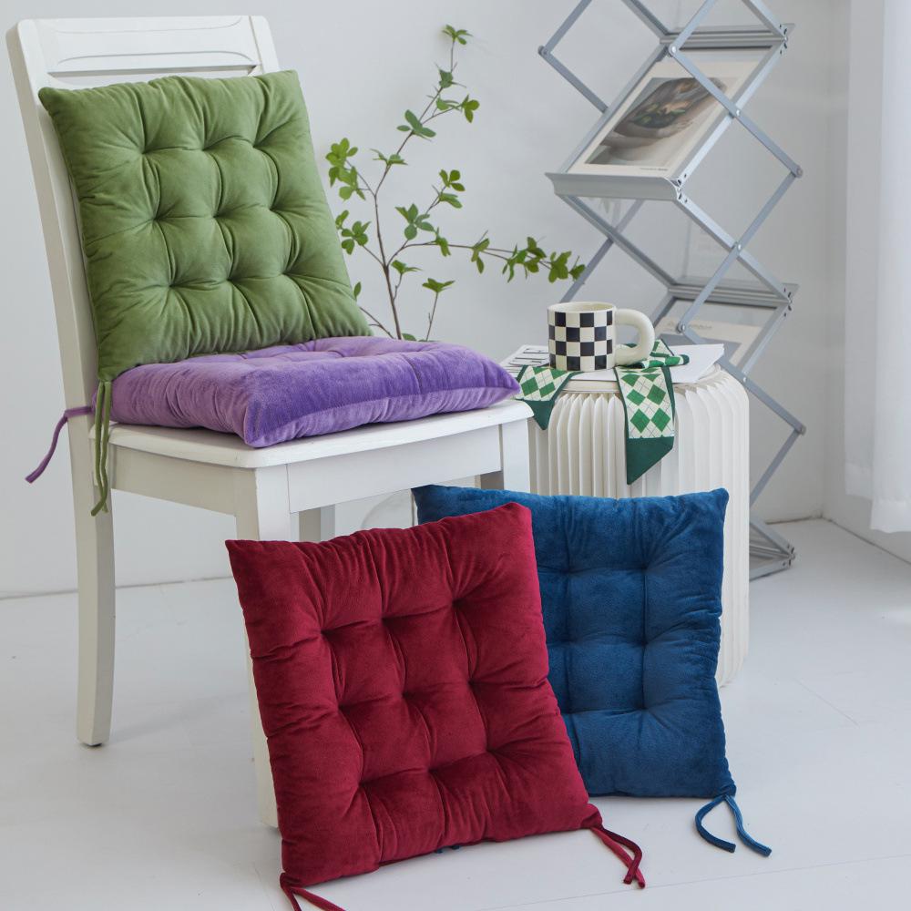 Gold Medal Crystal Velvet Chair Cushion with Straps - Thickened and Pure Color for Office Use