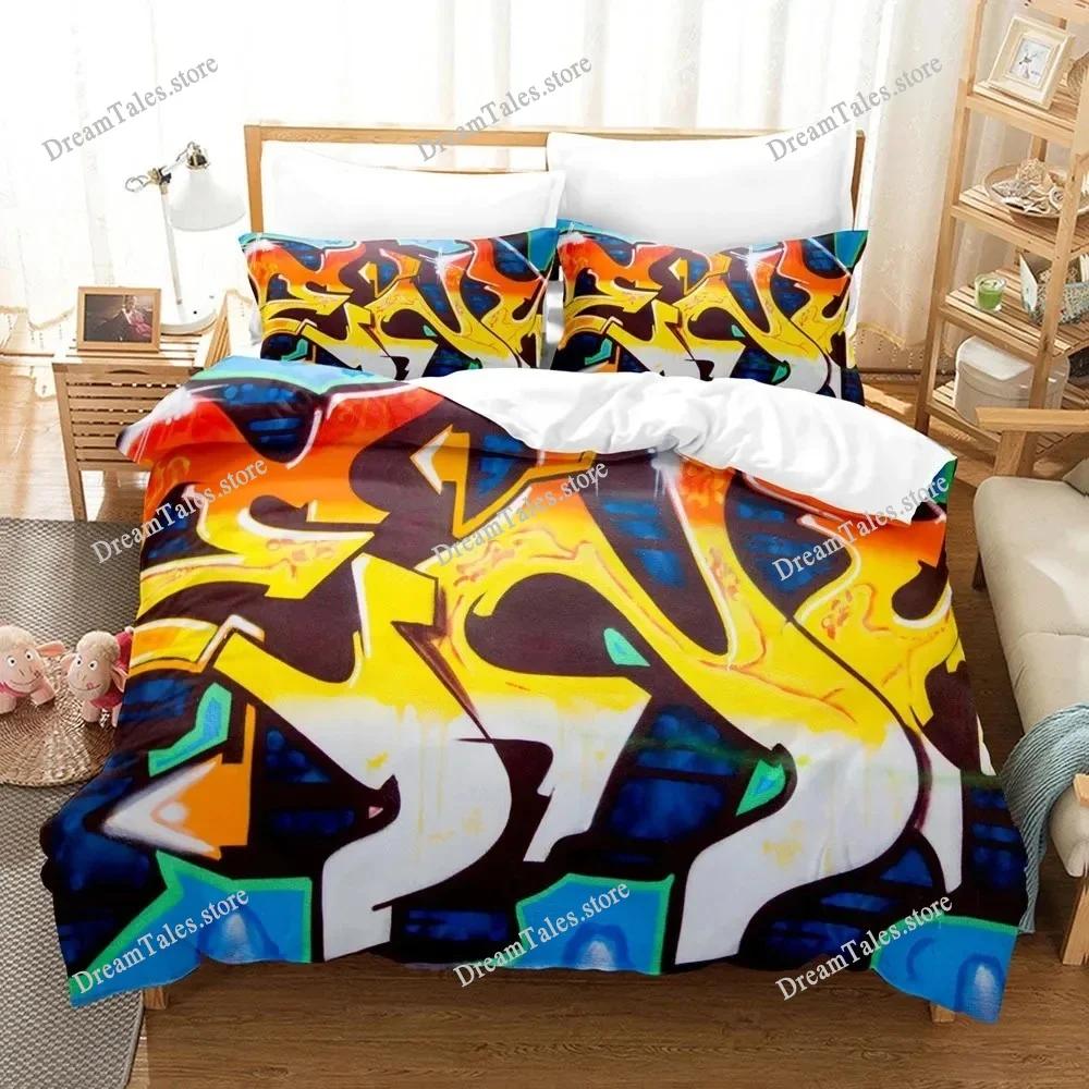 Graffiti Duvet Cover Set Teen Style Pattern Bedding Street Culture Decor Set King Queen Size Hip Hop Polyester Comforter Cover74