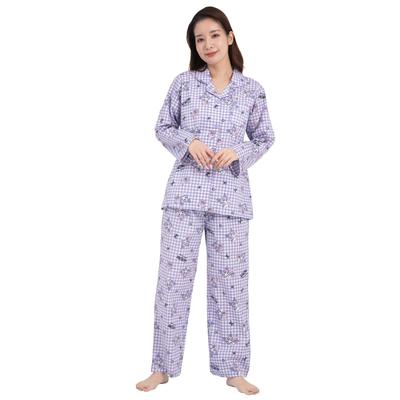 SAZAC Куроми Гингемный пижамный комплект, 100% хлопок поплин, женский с длинным рукавом и брюками, домашняя одежда (Фиолетовый/L/SAN1782)