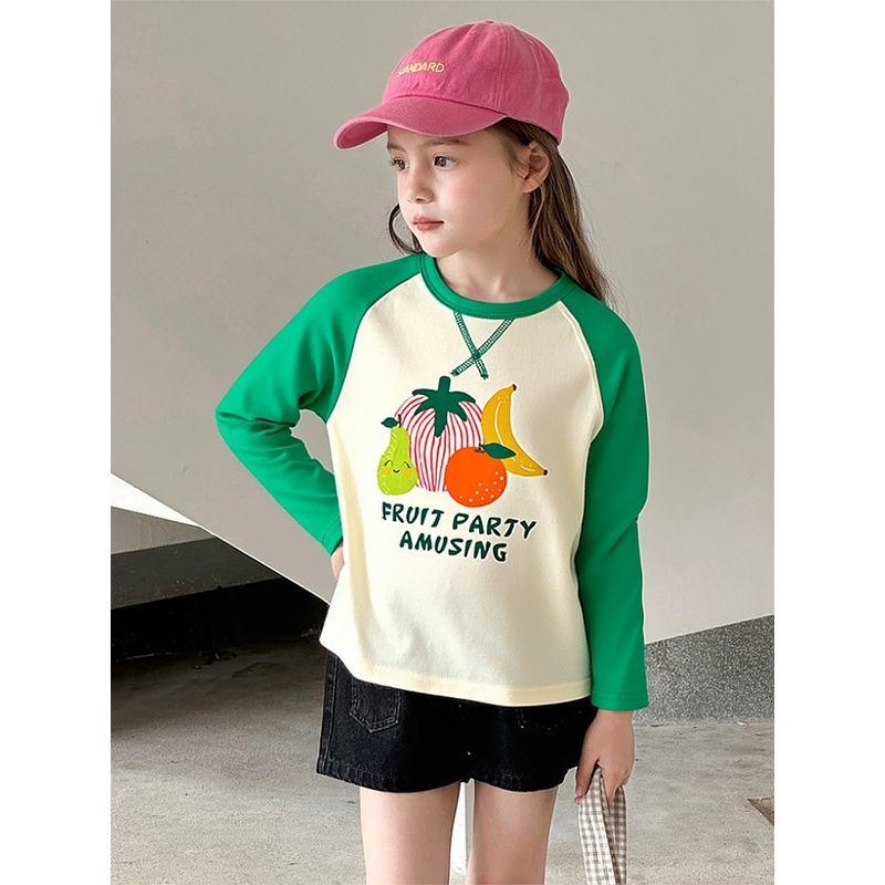 Korean Style Children's Clothing Spring New Arrivals Girls' Pure Cotton Fruit Print Long-Sleeve T-Shirt Baby Clothes Ins
