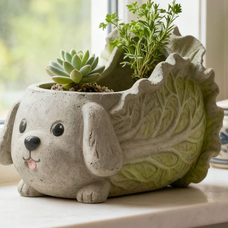 High Temperature Resistant Silicone Mould for Succulent Planter Cabbage Dog Flower Pots Mold Office Desk Ornament Mold