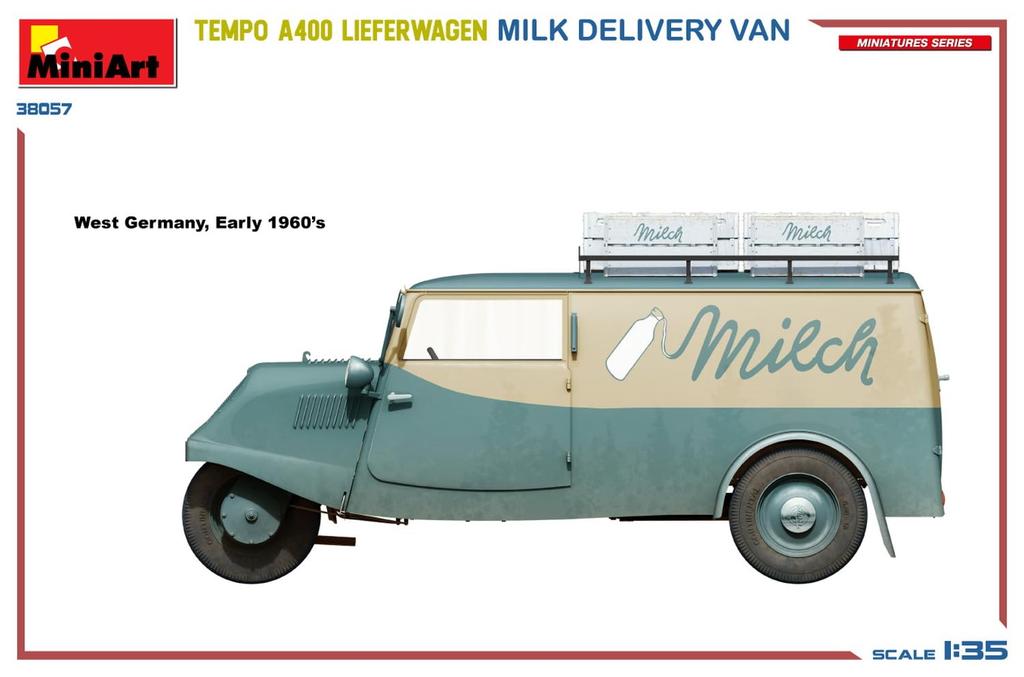 Miniart Scale Tempo A400 Reeferwagen Milk Delivery Van Plastic Model Kit MA38057 1/35