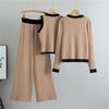 Costum Tricotat cu Gât în V de Toamnă pentru Femei, Pantaloni Largi, Vestă, Cardigan Tricotat, Set din Trei Piese