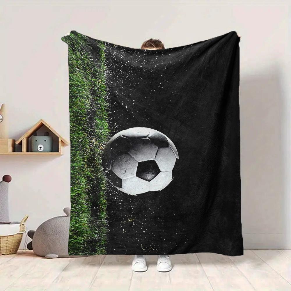 1Pc Soccer Ball Grass Blanket Soft And Comfortable Casual Warm Camping Travel Christmas Halloween Xmas Gift M928558