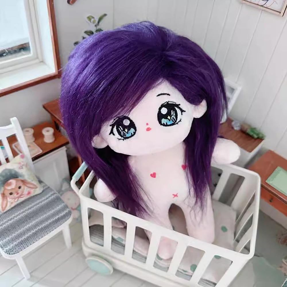 niannyyhouse 20cm Plush Girl Purple Fried Hair Black Hair No Attributes Normal Body Doll Cotton Doll Skeletons Dress-Up (2 Included)