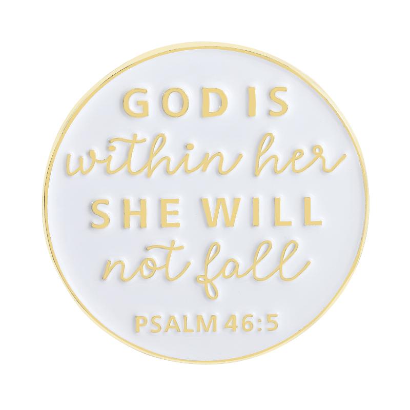 

God Is Within Her She Will Not Fail Enamel Pin Verse Psalm 46:5 Christian Metal Brooch Lapel Badge Jewelry Gift For Friends
