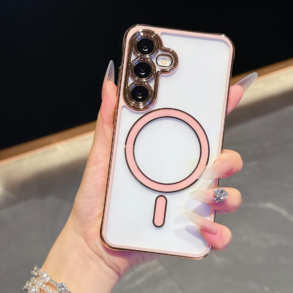 For Samsung Galaxy S25/S24 Magnetic Case Electroplated 2.0mm Acrylic TPU Phone Back Cover