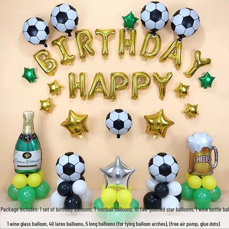 Football Birthday Party Decor Set: Plates, Cups, Tablecloth, Cutlery, Backdrop, Banner & Balloons.