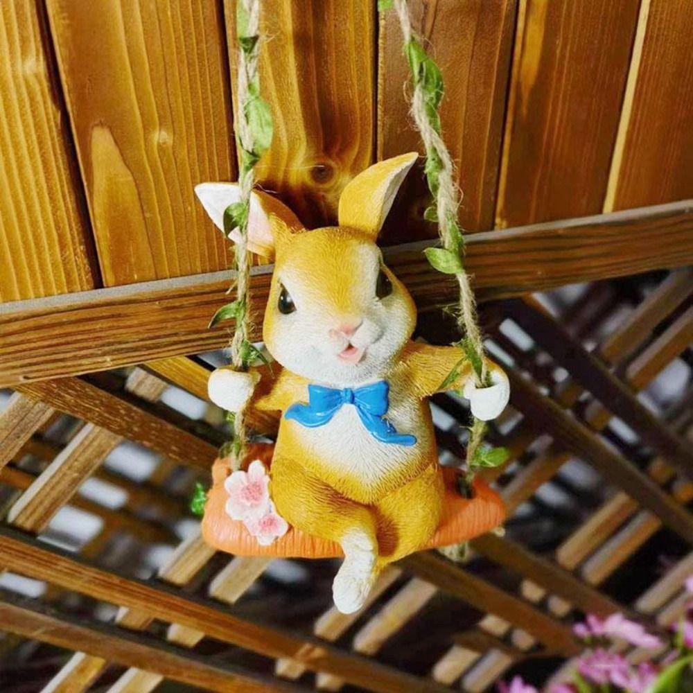 Cute Swing Rabbit Ornament Cartoon Miniatures Figurine Garden Decor Animal Sculpture  Home