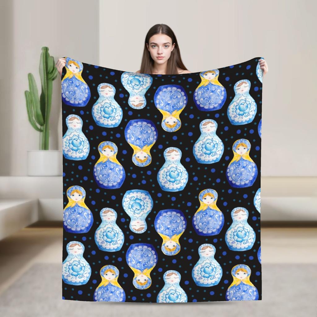 Matryoshka Russian Nesting Doll Blankets Cute Fleece Funny Breathable Throw Blankets for Chair Covering Sofa Decoration Outdoor